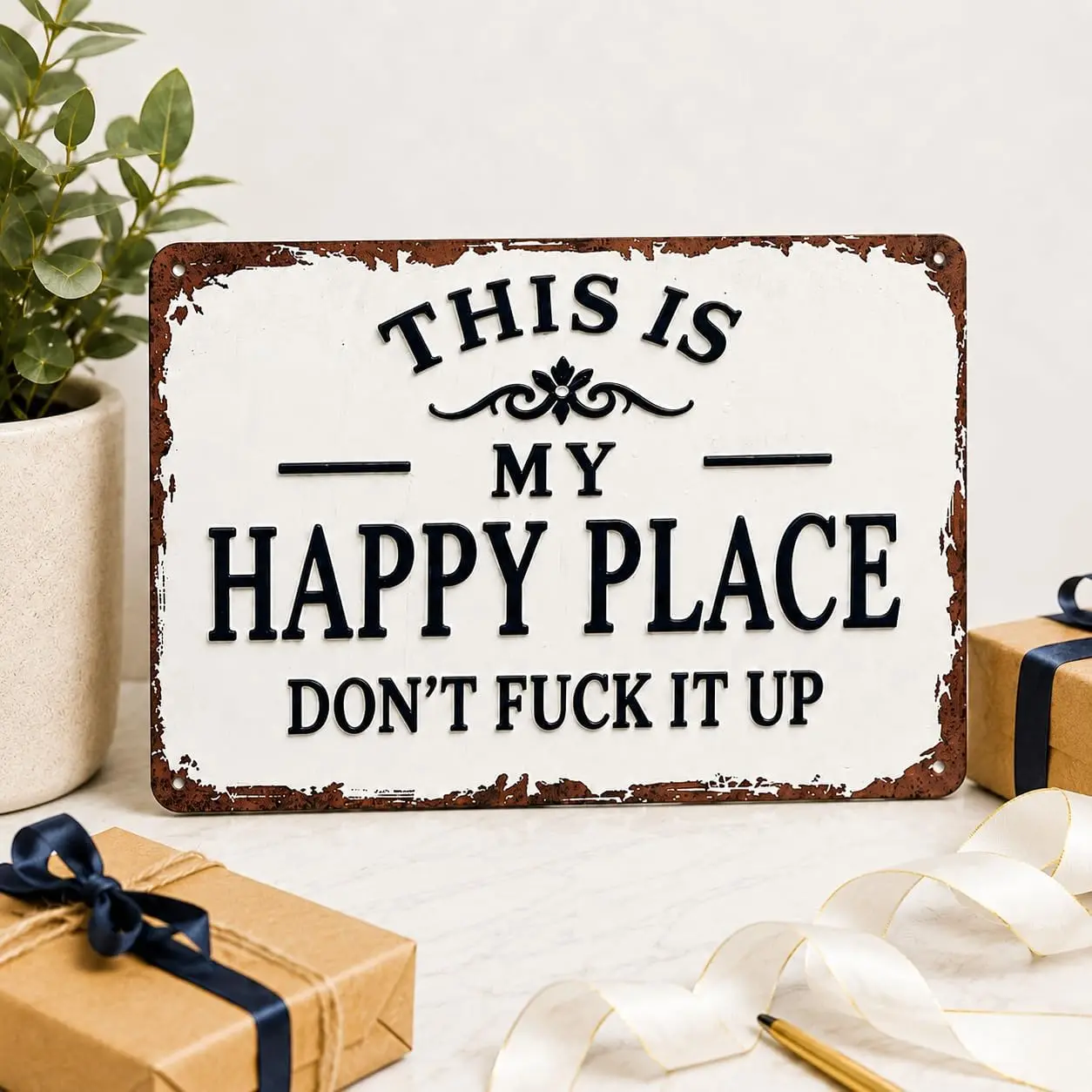 This Is My Happy Place Don’t F* It Up, Vintage Wall Decor for Home Coffee Bar Garage Man Cave Office, Rustic Hanging Sign Gift for Garden signs My Happy Place sign Metal Signs