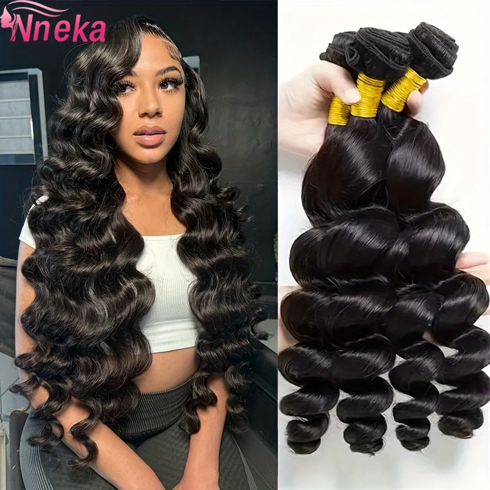 12A Loose Deep Wave Brazilian Hair Bundles Virgin Hair Human Hair Curly Weave Natural Black Soft Bouncy Extensions for Women