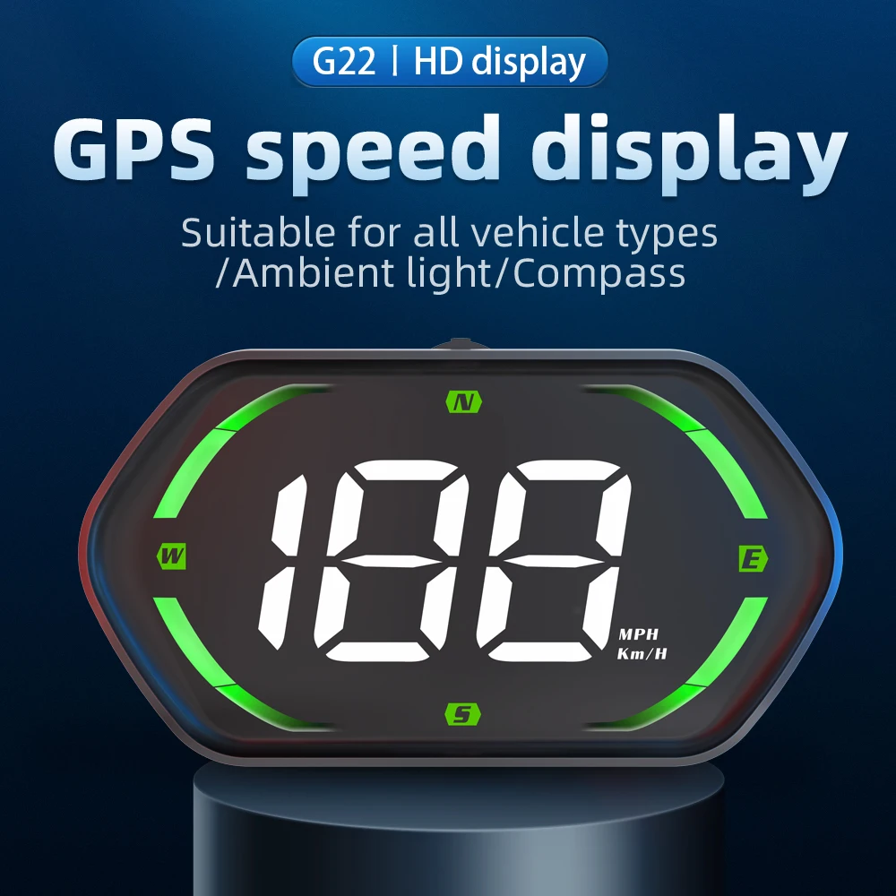 360° rotating suction cup holder HUD G22 Head up Display Speedometer with Three-stage Overspeed Alarm Auto Meter with compass