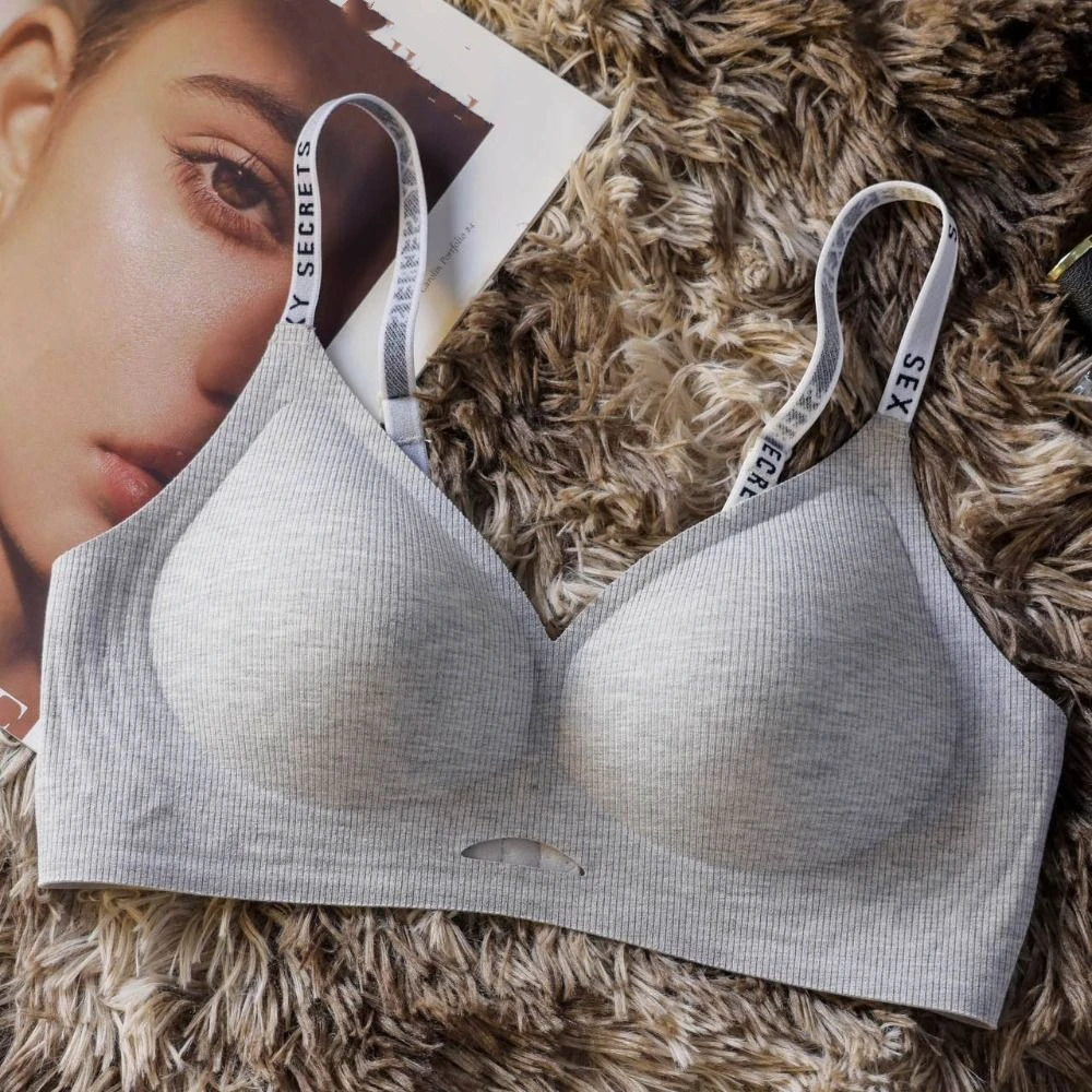 

Simple 3/4Cup Seamless Bras Thin Strap Push Up Wireless Deep V Bra Anti-sagging Shockproof Underwear for Women Gift
