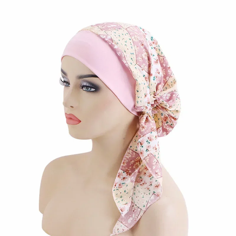 Women's Muslim Hijab Cancer Chemo Caps Flower Print Turban Cap Hair Loss Headscarf Elastic Cotton muslim Hijab Scarf Headwear