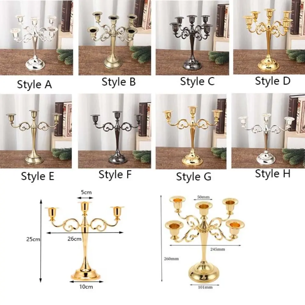 Christmas Table Decoration 3/5 Arms European Candlestick Electroplated Vintage Candle Holder Metal Alloy Retro Candelabrum Hotel