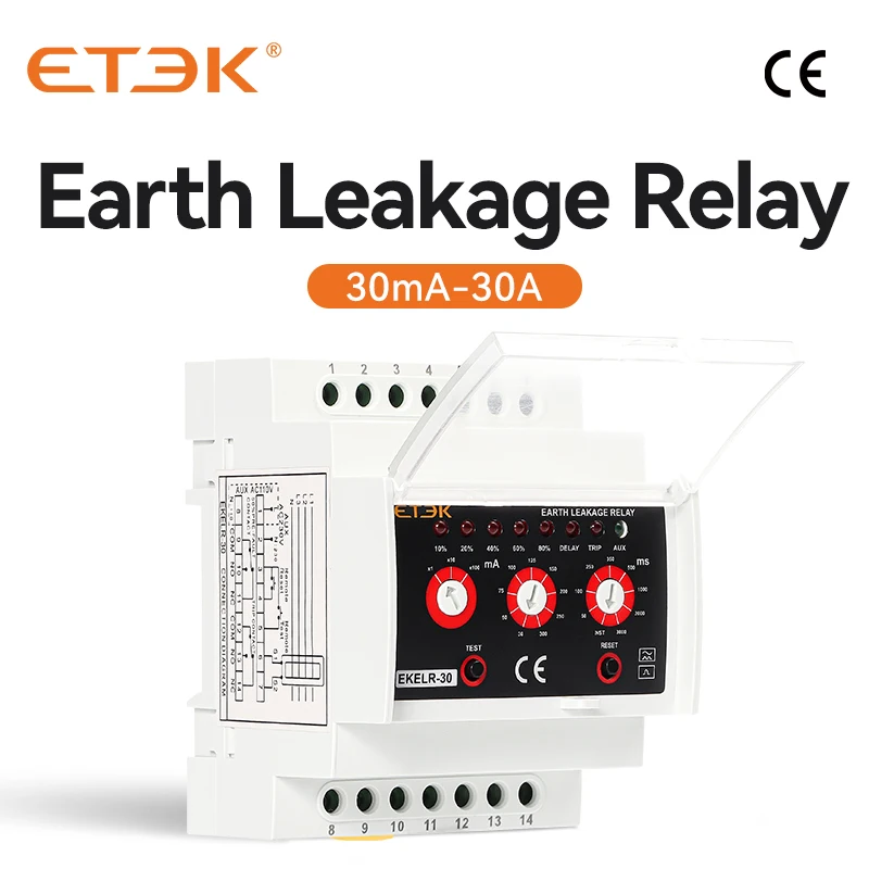 Etek Terra Vazamento Relé Proteção contra Falhas Atual Ajustável ac Delay 30ma 30a 230v Ekelr30