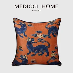 Medicci Home Vintage Chinese Lion Tiger Cushion Covers Luxury Chenille Oriental Art Throw Pillow Case 45x45cm Mashup Style Decor
