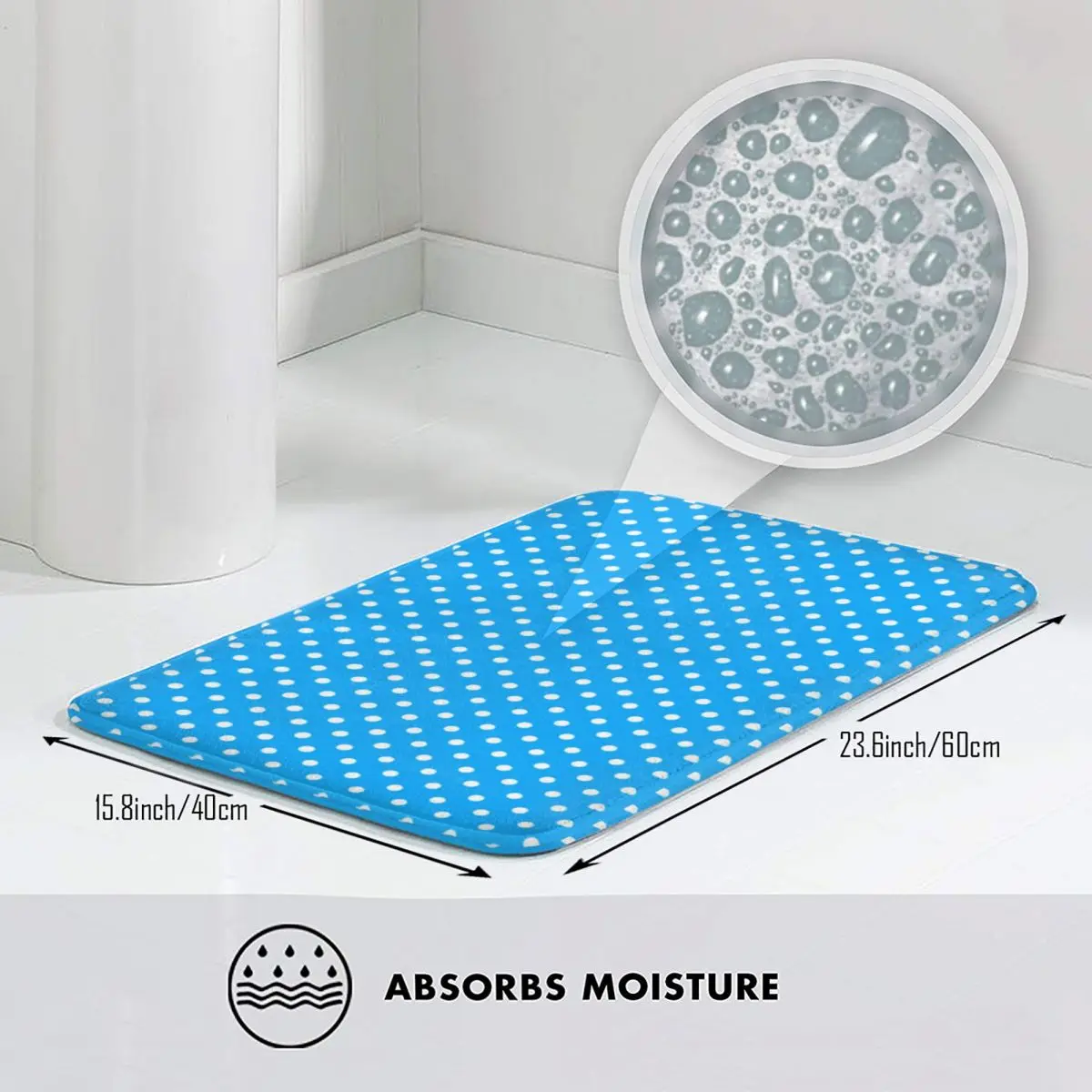 Blue And White Polka Dot Bath Mat Non Slip Spots Print Toilet Pad Quick Dry Kitchen Shower Room Foot Mat Waterproof Bathroom Rug