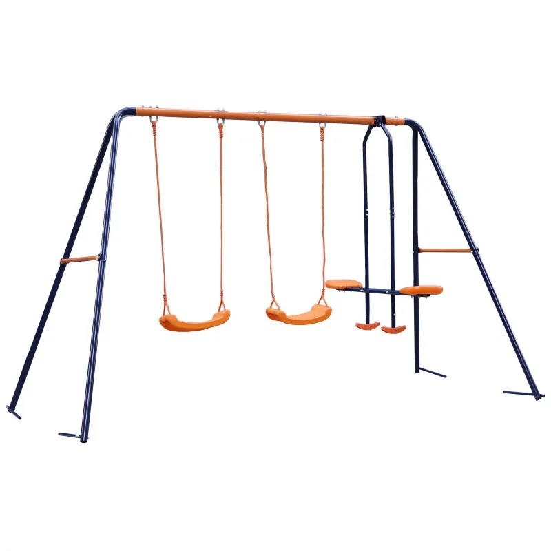 Metal Play Swing Set W/ 2 Seats 1 Glider Outdoor Playground 440lbs Capacity Patio Swings