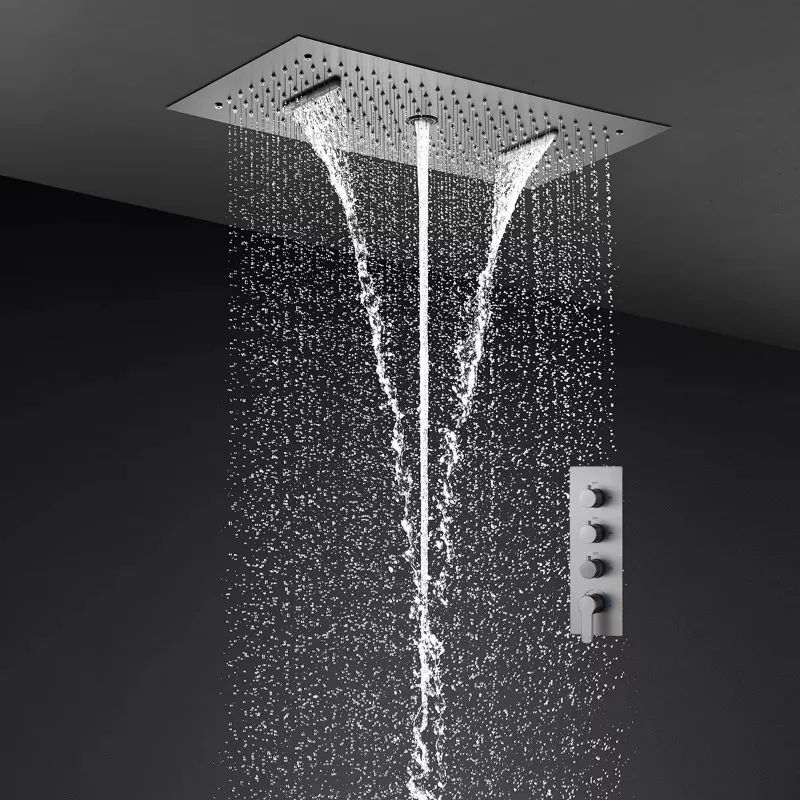 

300 * 600mm Bathroom Ceiling Light Emitting Diode Thermostatic Shower Head with Rain Waterfall Multifunctional Smart Shower Set