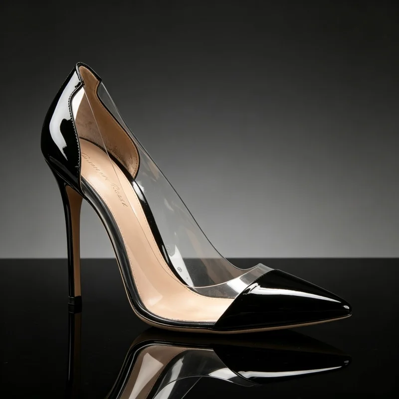 All-match Women Dress Pumps 10cm Tall Heels Pointed Front Spliced Transparent Material 2026 Spring Autumn New Footwear