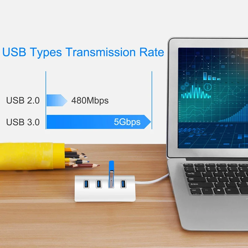 Hub Usb 3.0 in alluminio 4 porte adattatore Multi Splitter ad alta velocità Expander Computer portatile Pc Office Hub fino a 5Gbps accessori