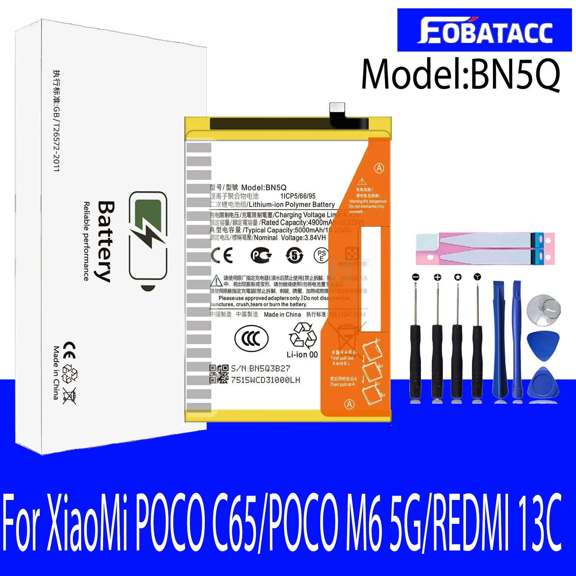 EOTABACC 100% Original New Replacement Battery BN5Q For Xiaomi POCO C65/POCO M6 5G/REDMI 13C Phone Battery+Tools