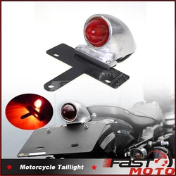 Motorcycle Retro 12V Rear Vintage Tail Brake Stop Light License Plate Bracket Taillight for Harley Bobber Chopper Custom Dyna