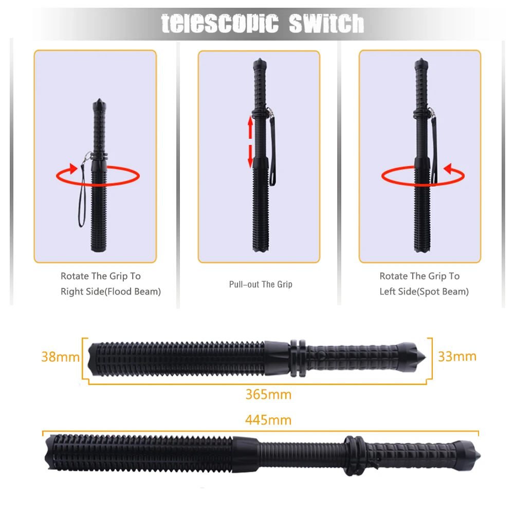 Super XHP70 Powerful Tactical Flashlight Led Self Defense Telescopic Baseball Bat Torch Waterproof Rechargeable 18650 Battery