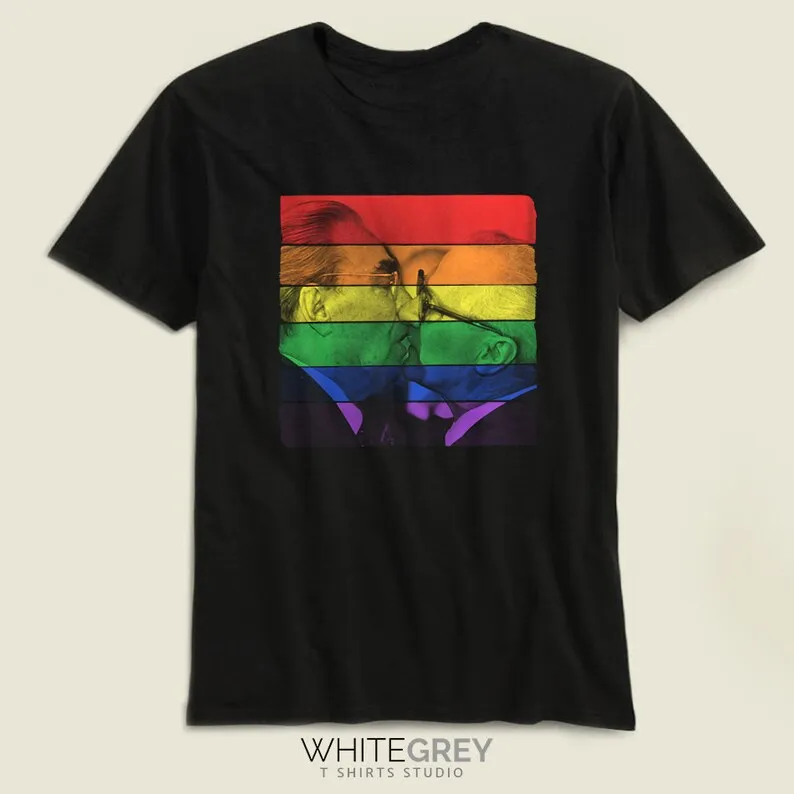 

Brezhnev Honecker Kiss T Shirt LGBT Flag Tee Unisex Women's Men's Kids TShirt