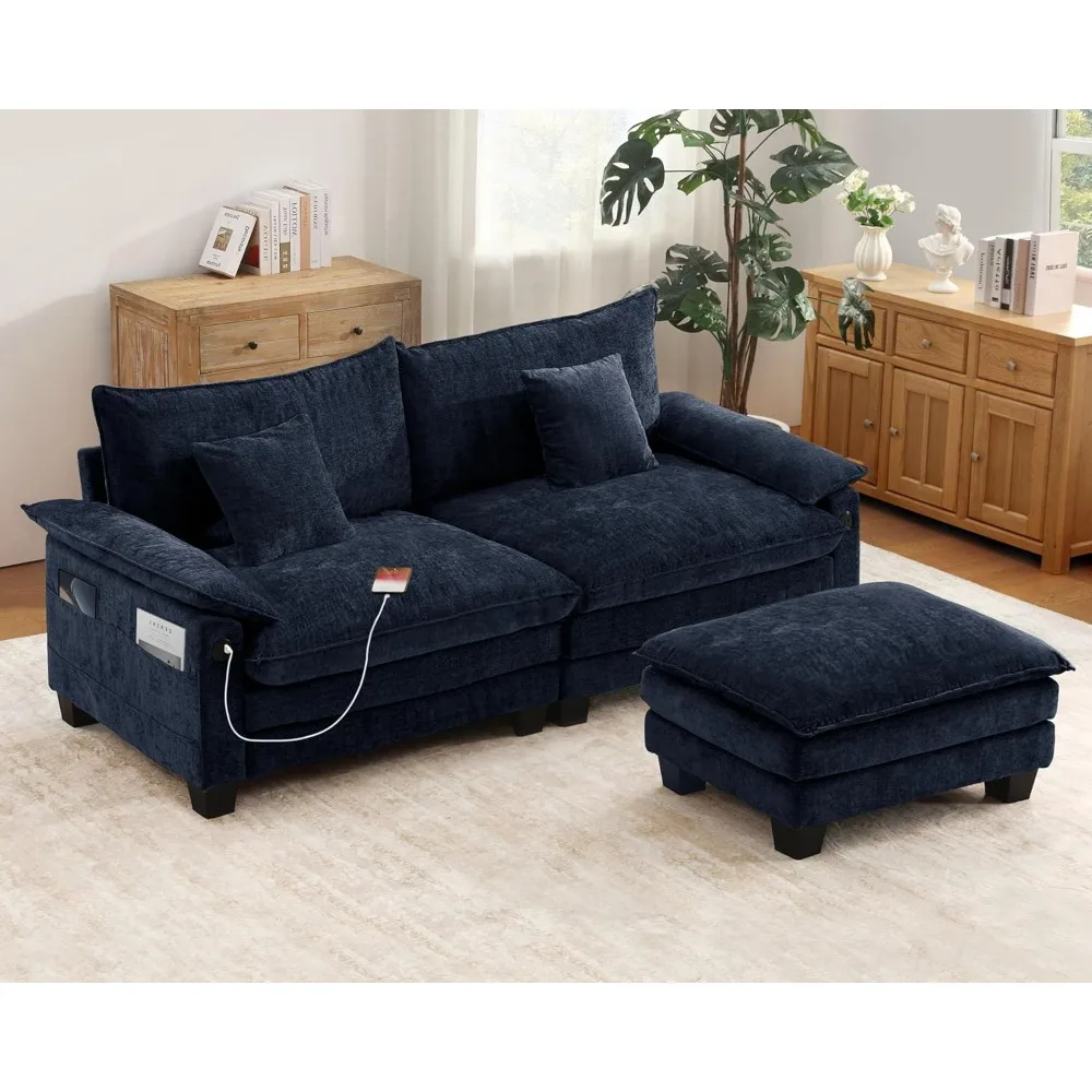 

"76.8" L-Shaped Cloud Sectional - Modular Sofa with USB & Side Pocket, Movable Ottoman & Deep Seat for Living Room & Office"