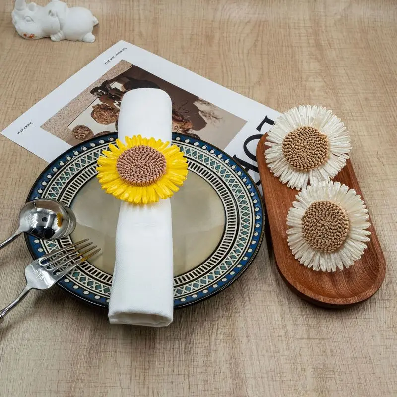 

New sunflower napkin ring, simple hotel table setting, simulated plant, creative flower napkin buckle wholesale