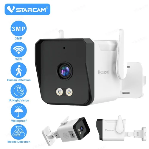 Cámara Vstarcam de 3MP, cámara de seguridad de vigilancia Wifi tipo bala, visión nocturna IR, alarma de movimiento, cámara de detección humanoide impermeable