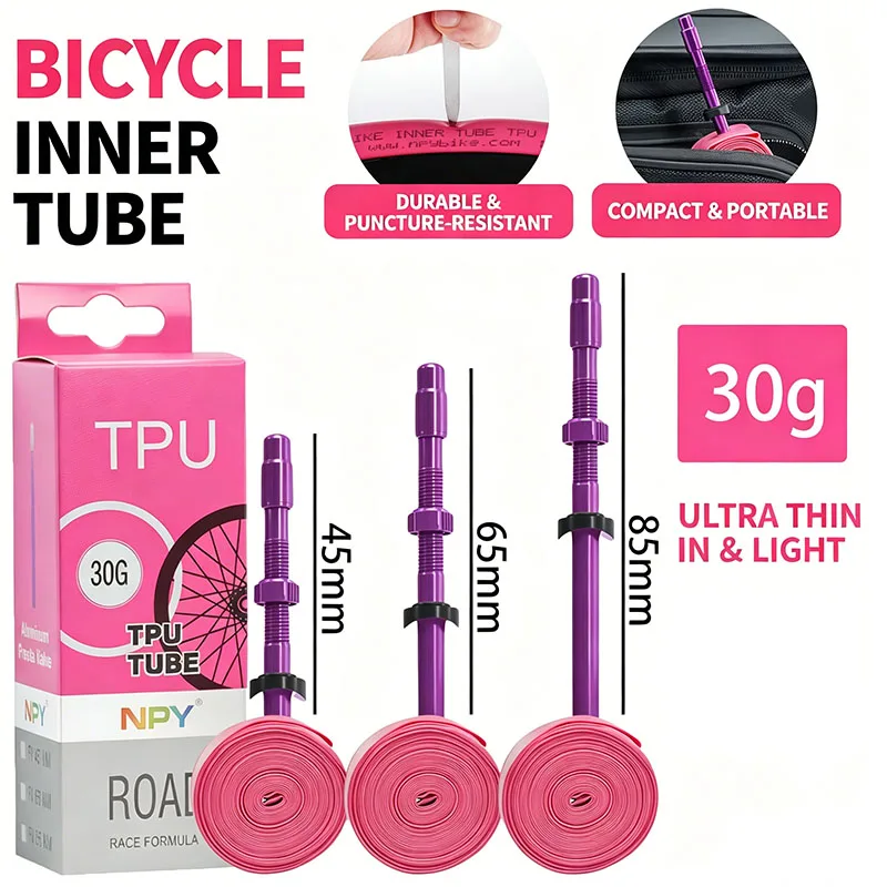 

30g Ultralight TPU Bicycle Inner Tube Aluminum Alloy Presta Valve for MTB Mountain Road Bike Cycling Tire Accessories