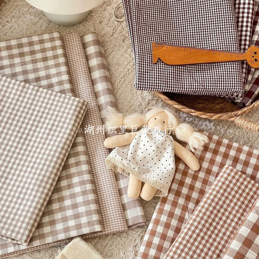 145 x 50 cm Kaffeefarbener Baumwollstoff, gewebtes Karo-Tuch für Damen, Kleidung, Taschen, Haarschmuck, Nähtuch – Detail 3