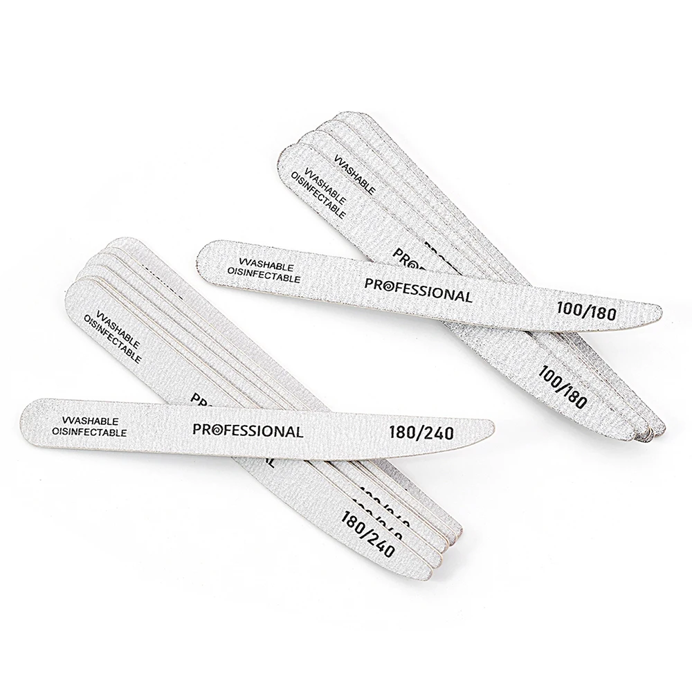 200Pcs Professional Nail Files 100/180 180/240 Grit Knife Shape Washable Zebra Wooden Art Files Manicure Supplies Salon Home Use
