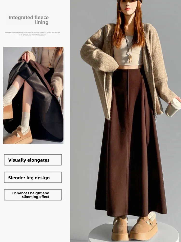 Ay laine a-ligne jupe Midi femmes automne hiver Fce doublé taille haute Dra minceur longue cloche Bot parapluie jupe