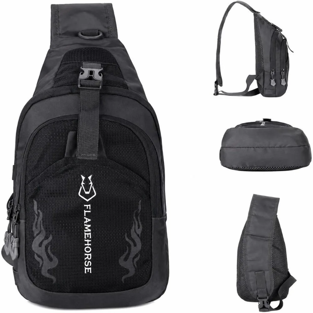 Compact 6.7 * 1.8 * 14.2in Chest Bag Black/Green Crossbody Bag Sling Backpack For Women/Men