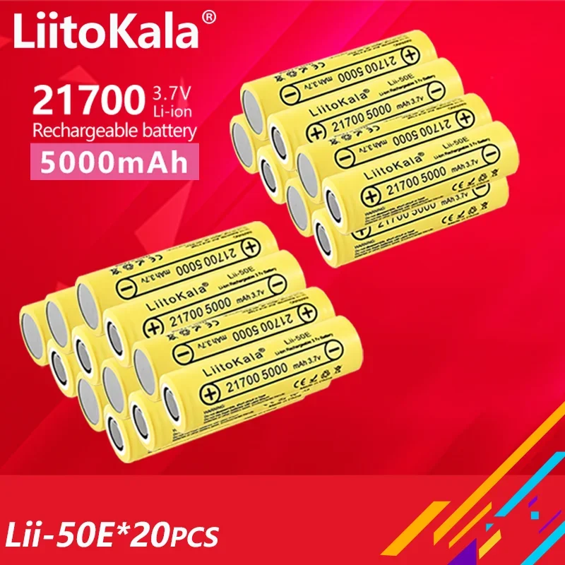 

20PCS LiitoKala Lii-50E/Lii-40A 21700 4000mah/5000mAh Rechargeable 21700 Flashlight Battery For High-power Appliances