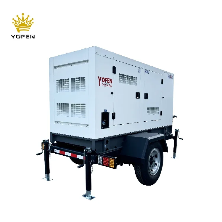مولد ديزل فائق الصمت 30/40/50/80/100kva KW 50hz مخزون مولد ديزل مولد عازل للصوت مع مقطورة للحفلات الموسيقية