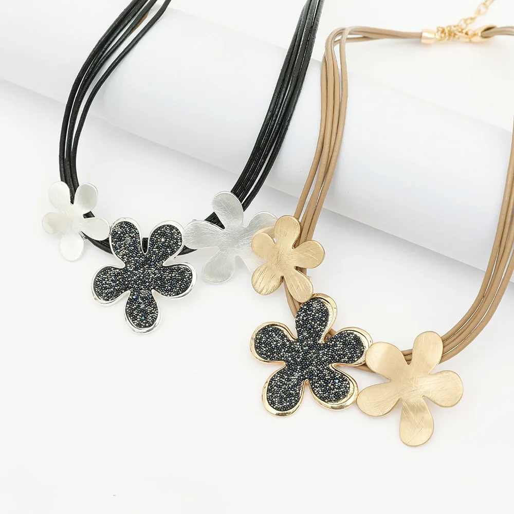 Kaseakia Chunky Big Large Statement Flower Metal Alloy Pendant Choker Necklace for Women