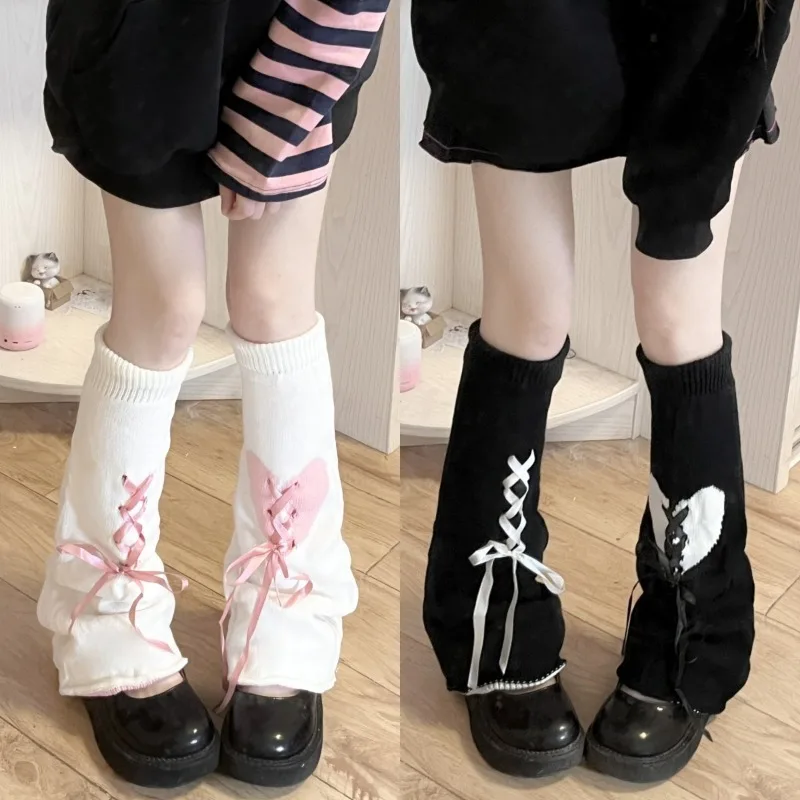 

Y2K Punk Knitted Leg Warmers Star Gothic Cross Harajuku Women Heart Two Side WearLoose Fit Leg Covers Sock JK Thigh High Lolita
