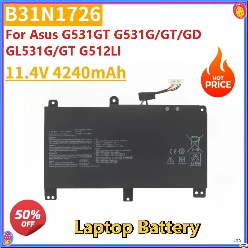 

Новый сменный аккумулятор для ноутбука B31N1726 11,4 В 4240 мАч для Asus G531GT G531G/GT/GD GL531G/GT G512LI 0B200-03400100 3ICP7/60/80