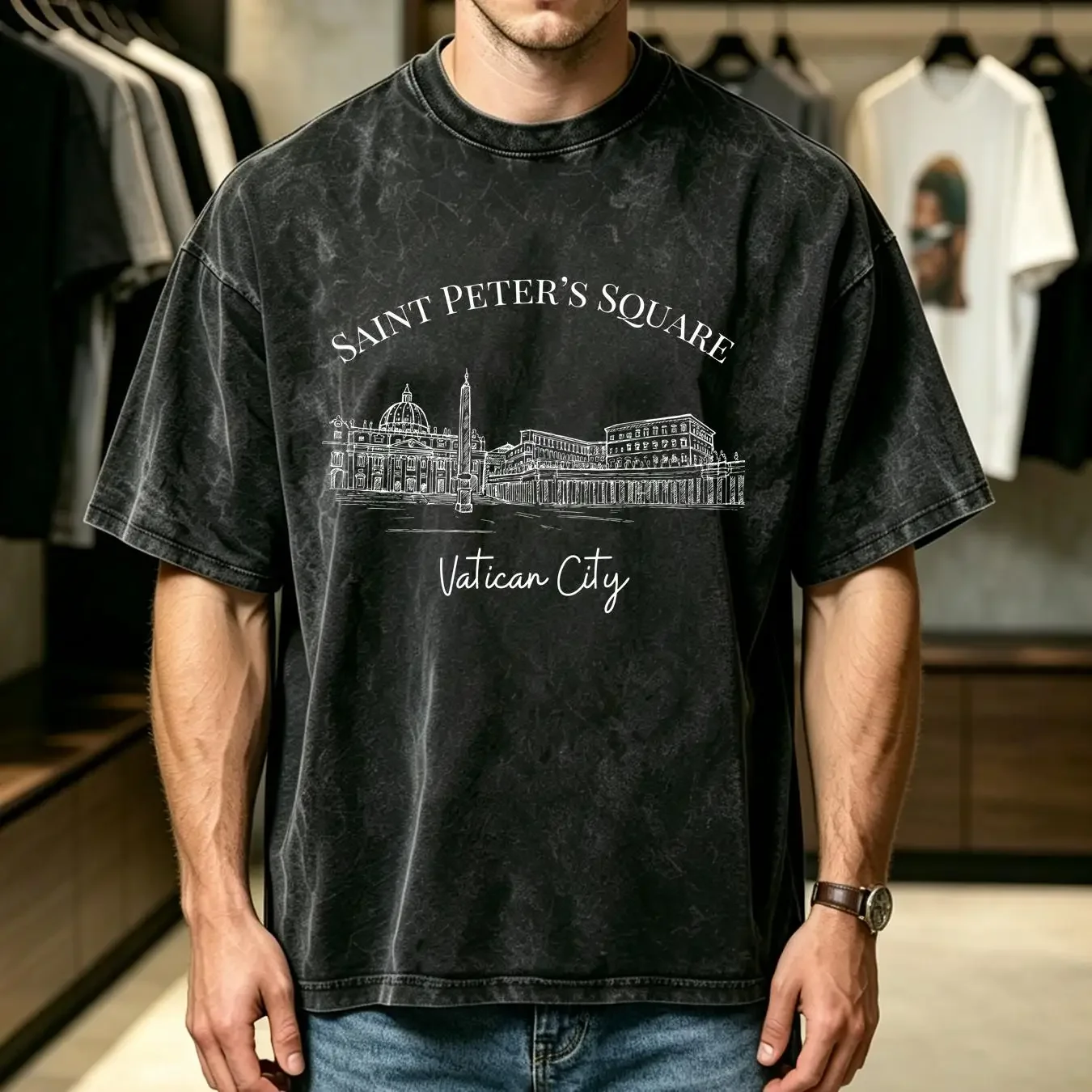 washed T Shirt Saint Peter's Square Vatican City GifT Rome Vacation St Basilica Italy long or short sleeves vintage Washed Soft