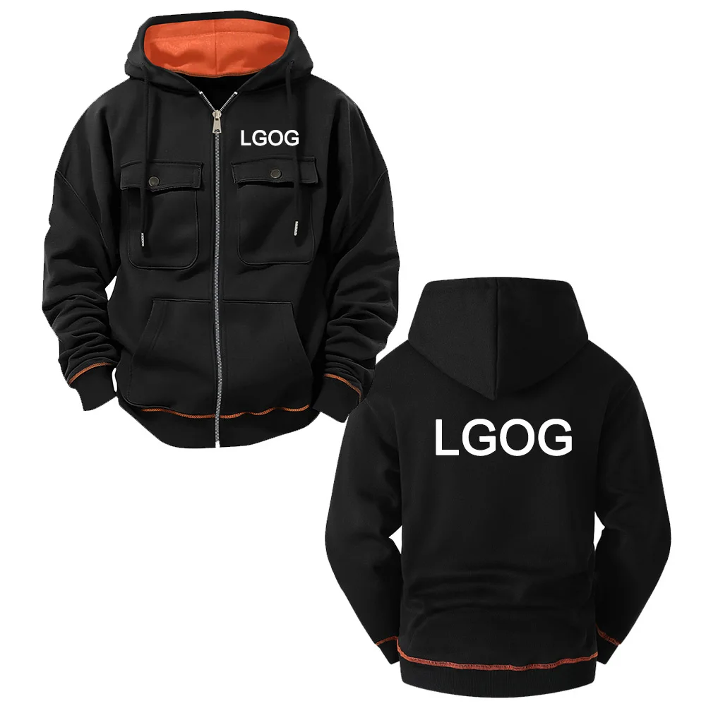 Anpassbarer Herren-Kapuzenpullover mit Reißverschluss, mehrere Taschen, personalisiertes Logo-Design, modische Streetwear, Frühling und Herbst, Sportbekleidung