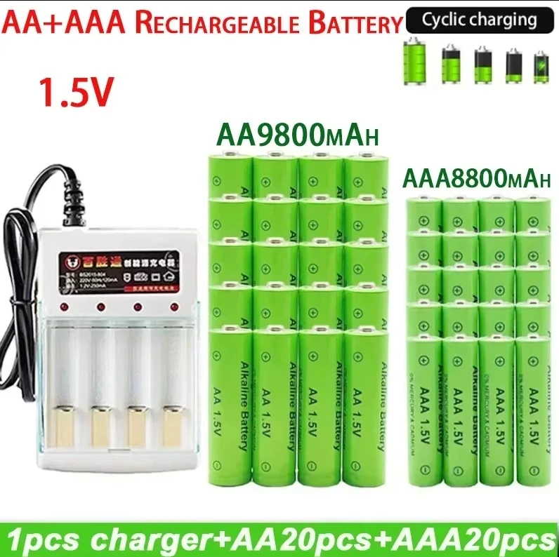 Best-selling1.5Vrechargeable Battery AA9800mahAAA8800mah with Charger, Alkaline Technology,for Flashlights or Electronic Devices