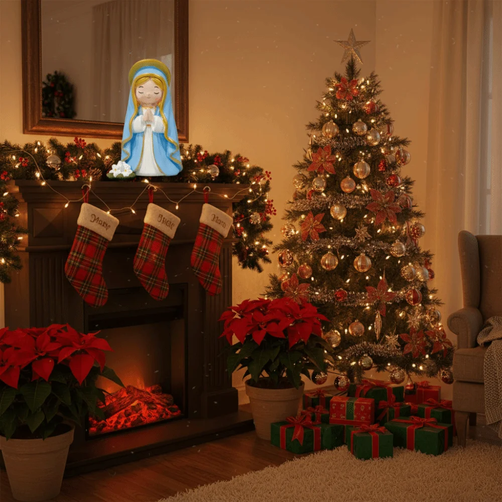 Decoration Chibi Virgin Mary Statue Catholic Theme Collectible Virgin Mary Figurine Resin Desktop Religious Saint Figurine