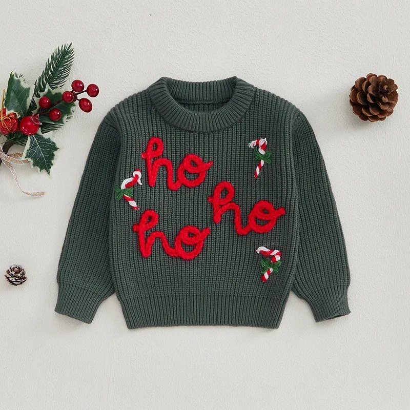 2024-07-23 Lioraitiin Infant Baby Girl Christmas Sweater Long Sleeve Letters Candy Cane Warm Knit Pullover Sweater Clothes