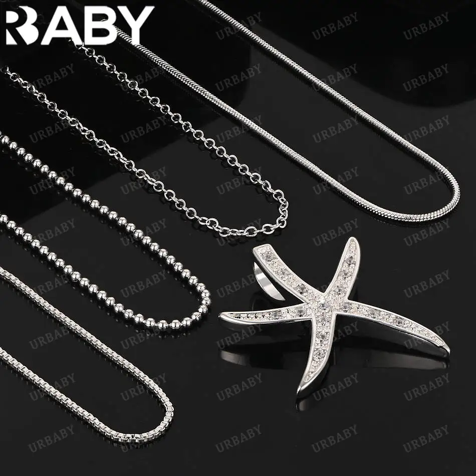 

URBABY 40-75cm 925 Sterling Silver Zircon Starfish Pendant Necklace For Women Charm Trend Birthday Gifts Fashion Party