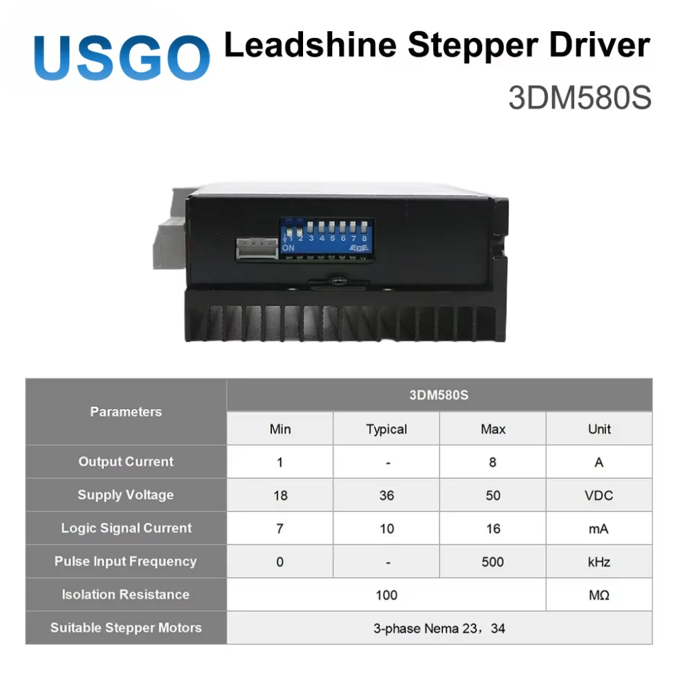 USGO Leadshine 3DM580 3 Phase Stepper Motor Driver 18-50VDC 1.0-8.0A for CO2 Laser Cutting Engraving Machine Upgrade