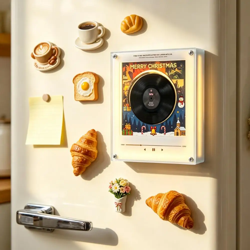 NFC Automatic Singing Refrigerator Magnetic Sticker Christmas Acrylic Rotary Disc Music Player Tape‑Style Creative Holiday Decor