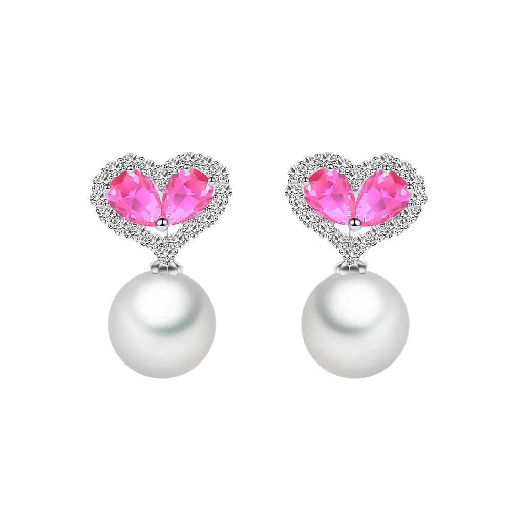 

Women's Pink Heart-Shaped Imitation Pearl S925 Silver Needle Dangle Earrings, a Valentine's Day Gift for Her.