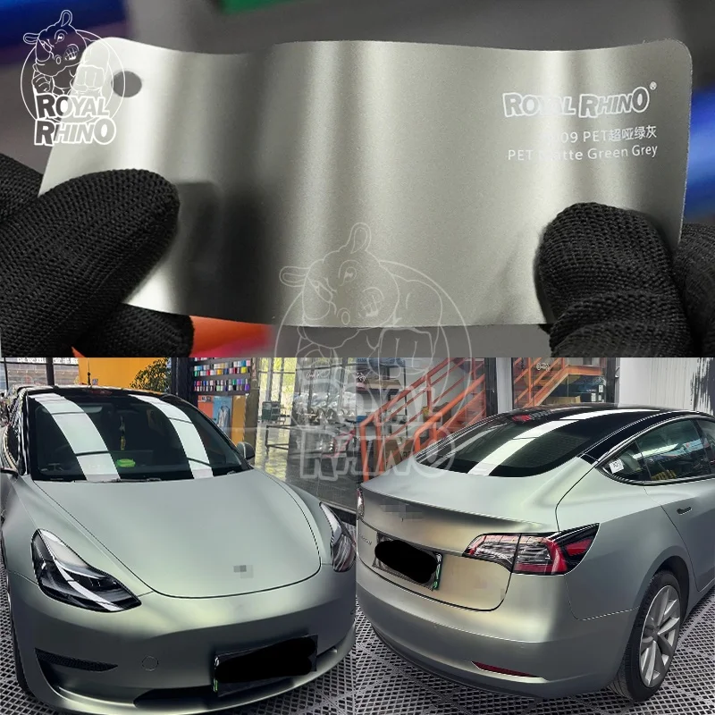 

PET Liner Matte Metallic Green Grey Wrap Vinyl Film Car Whole Body Decal Protective Cover Stickers 1.52*18m Car Wrapping Film