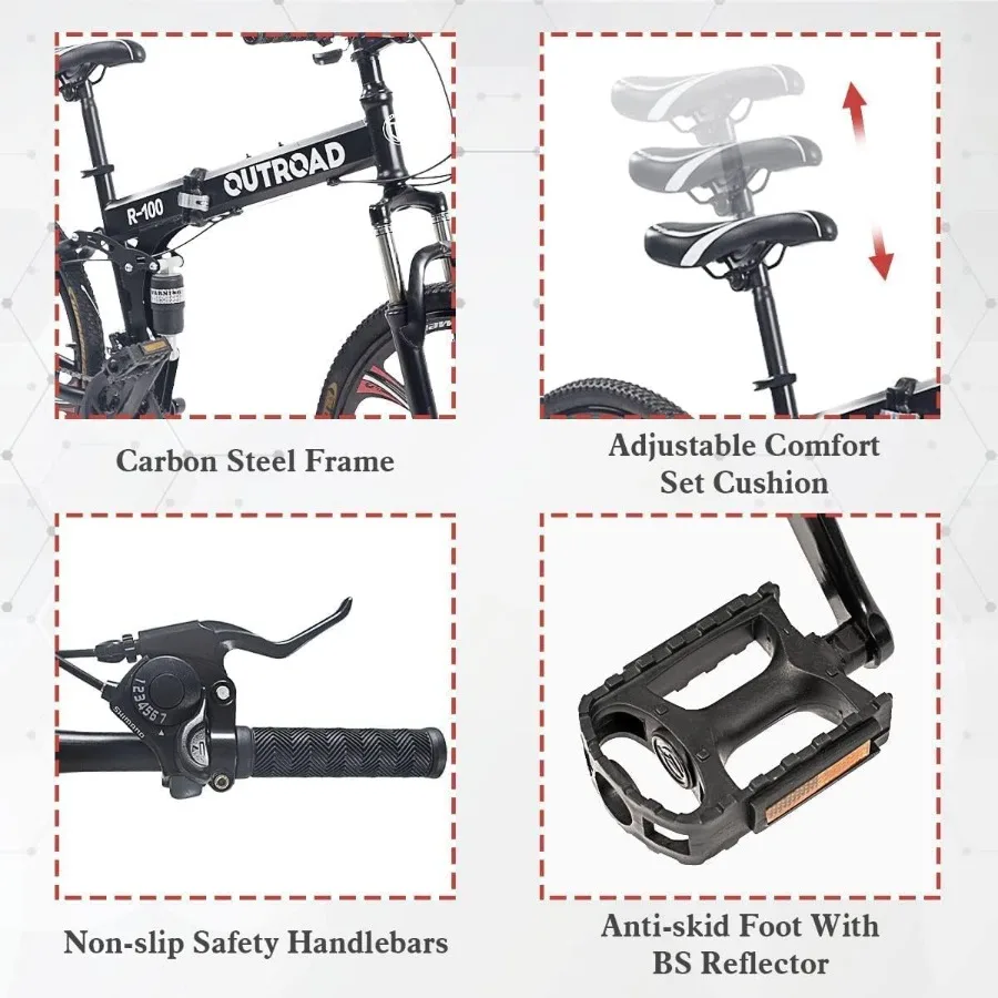 26 ich دراجة جبلية قابلة للطي 21 سرعة عالية الكربون الصلب دراجة جبلية للبالغين مع 26 بوصة إطارات متينة تعليق أمامي #6