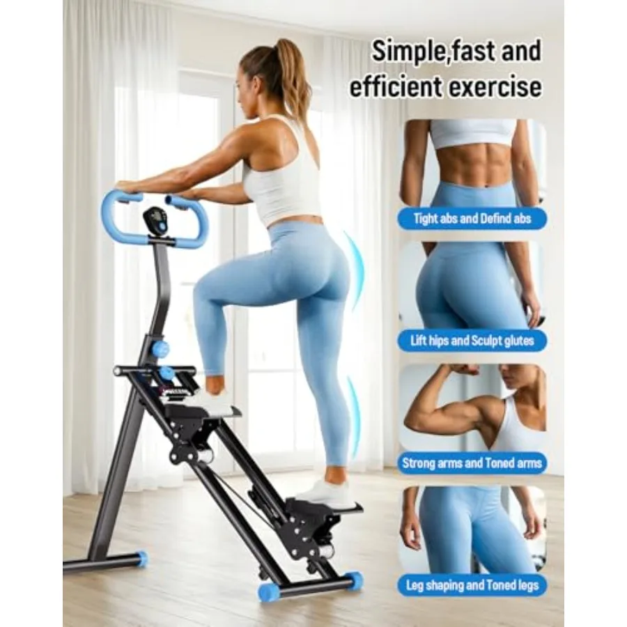 Home stair stepper: folding steel stair climber in black with LCD monitor, ultra-quiet operation for full-body and glute workou