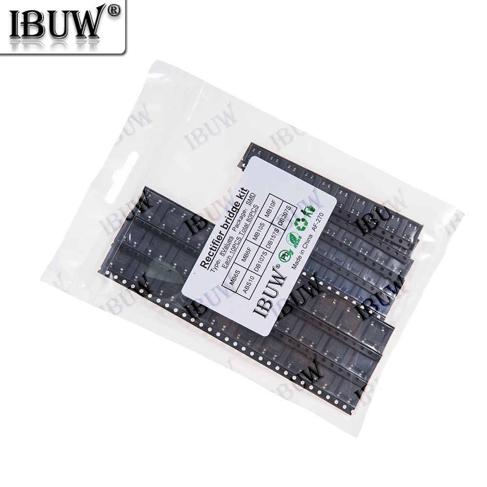 80PCS 8Values SMD Rectifier Bridge Kit MB6S/MB10S/ MB6F for AC-DC Power Conversion & Electronic Circuit Repair KIT