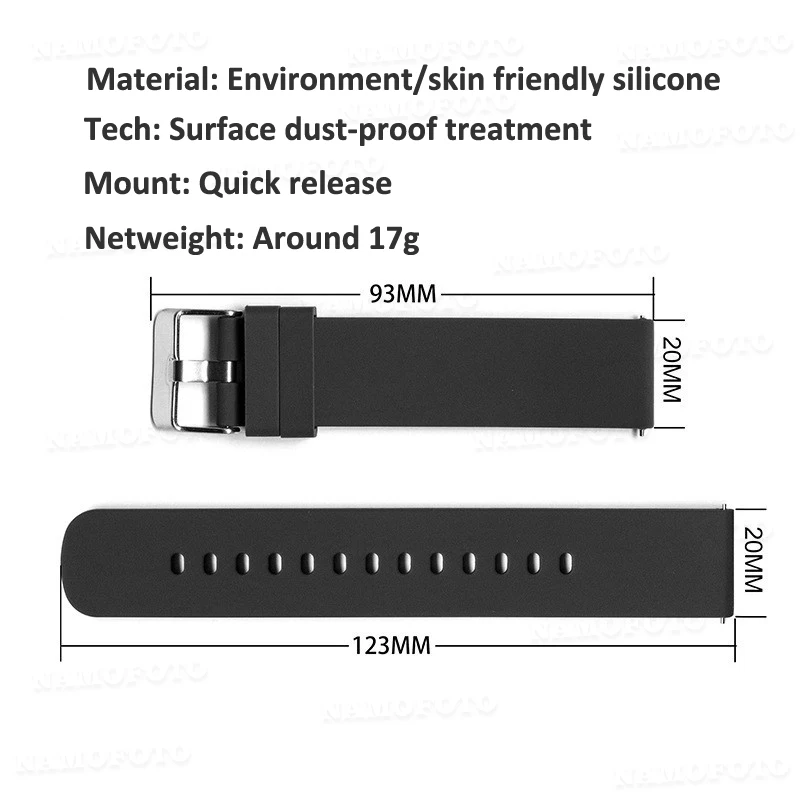 20mm Watch Band Universal Silicone Strap Watchband Quick Release for Huawei Samsung Xiaomi Amazfit Lige Bracelet Wristband