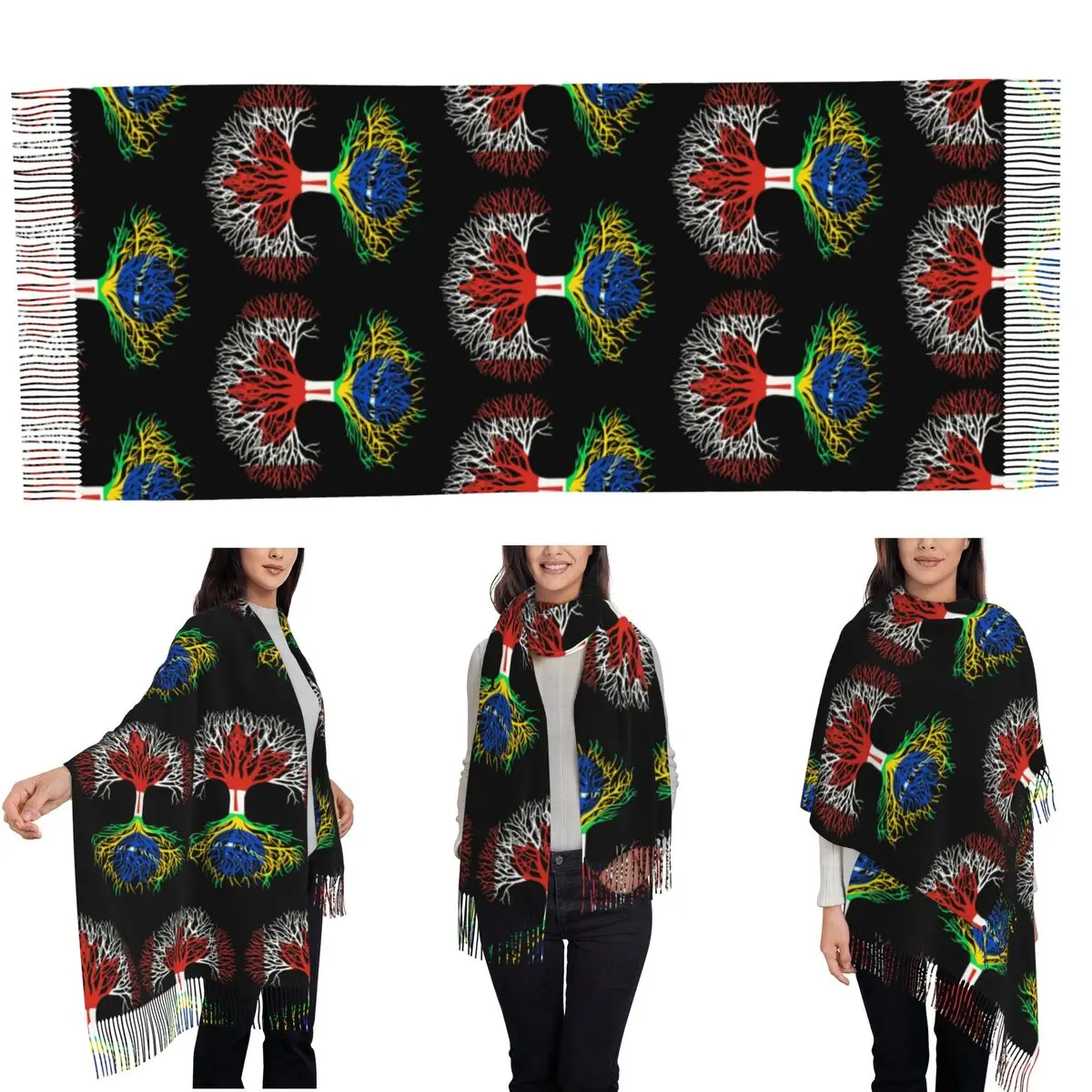 Canada Brazil Flag Tree Scarf Tassel Scarves for Women Soft Warm Shawls and Wraps Long Fall Winter Shawl Wrap