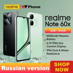 [New] realme Note 60x Smartphone Russian Version 5000mAh Battery 6.74'' 90Hz Display Powerful Octa-core Chipset IP54 3GB+64GB