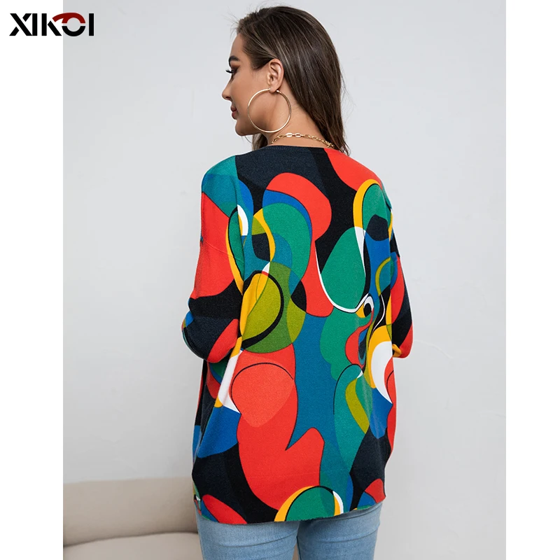 XIKOI Long Sleeve Women Casual Sweaters Pullover Loose Artsy Graphic Oversized Sweater Winter Clothes For Women Fashion 2022