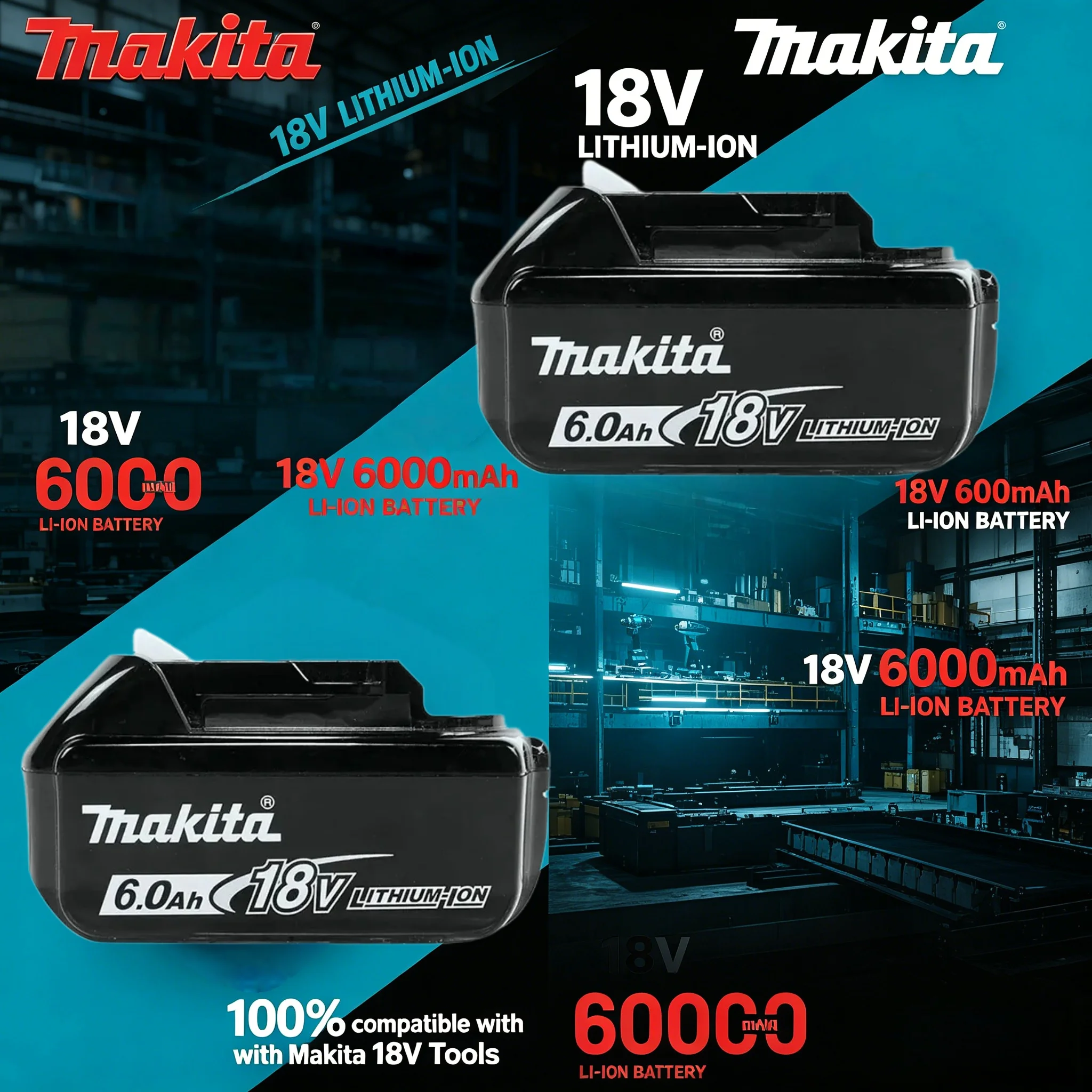 

Authentic Makita 18V 6.0Ah BL1860 Battery, Plug & Play Direct Replace for BL1840 BL1850 Cordless Tools