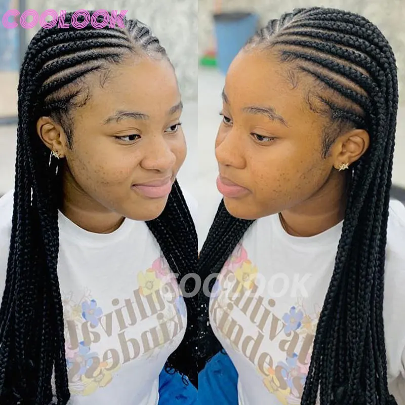 Synthetic Full Lace Twist Braided Wigs Black Women Tribal Braids Jumbo Braid Wigs 36" Handmade Cornrow Knotless Box Braided Wigs