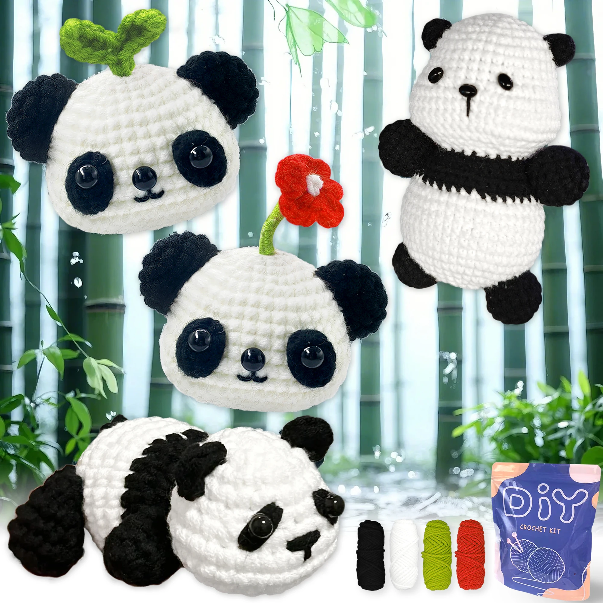 YAMAXIN 4-teiliges Panda-Häkelnadel-Set für Anfänger, Bastelwerkzeug-Set, einfaches DIY-Kunst- und Handwerk, Stricken, anfängerfreundlich